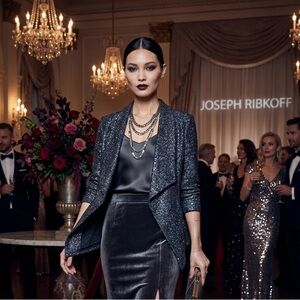 Joseph Ribkoff Multicolored Iridescent Metallic Shimmer Open Blazer-Size 12